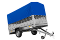 UNITRAILER GARDEN 264 KIPP – Pkw-Anhänger 264 × 125 cm – Gitterbordwände, H-800-Spriegel und blaue Hochplane