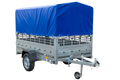 UNITRAILER GARDEN 230/R KIPP – Einachsanhänger 230 × 125 cm mit Blattfederung – Gitterbordwände, H-800, blaue Hochplane