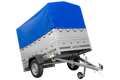 UNITRAILER GARDEN 201 KIPP – Pkw-Anhänger 200 × 125 cm – BIS-Bordwände, H-800-Spriegel und blaue Hochplane
