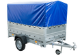 UNITRAILER GARDEN 230/R KIPP – Einachsanhänger 230 × 125 cm mit Blattfederung – BIS-Bordwände, H-800, blaue Hochplane