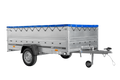 UNITRAILER GARDEN 265/R KIPP – Einachsanhänger 264 × 150 cm mit Blattfederung – BIS-Bordwände, H-0, blaue Flachplane