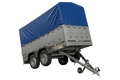 UNITRAILER GARDEN 264/2 KIPP – Zweiachsanhänger 264 × 125 cm – BIS-Bordwände, H-800, blaue Hochplane