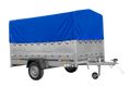 UNITRAILER GARDEN 265/R KIPP – Einachsanhänger 264 × 150 cm mit Blattfederung – BIS-Bordwände, H-800, blaue Hochplane