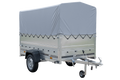 UNITRAILER GARDEN 230/R KIPP – Einachsanhänger 230 × 125 cm mit Blattfederung – BIS-Bordwände, H-800, graue Hochplane