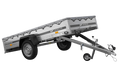 UNITRAILER GARDEN 264 KIPP – Pkw-Anhänger 264 × 125 cm – Stützrad, H-0-Rahmen und graue Flachplane