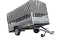 UNITRAILER GARDEN 265 KIPP – Pkw-Anhänger 264 × 150 cm – Gitterbordwände, H-800, graue Hochplane