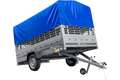 UNITRAILER GARDEN 265 KIPP – Pkw-Anhänger 264 × 150 cm – Gitterbordwände, H-800, blaue Hochplane