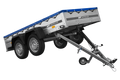 UNITRAILER GARDEN 264/2 KIPP – Zweiachsanhänger 264 × 125 cm – Stützrad, Planenstützstangen und blaue Flachplane