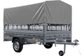 UNITRAILER GARDEN 265/R KIPP – Einachsanhänger 264 × 150 cm mit Blattfederung – Gitterbordwände, H-800, graue Hochplane