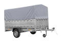 UNITRAILER GARDEN 265/R KIPP – Einachsanhänger 264 × 150 cm mit Blattfederung – BIS-Bordwände, H-800, graue Hochplane