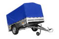 UNITRAILER GARDEN 201/R KIPP – Pkw-Anhänger 200 × 125 cm mit Blattfedern und Stoßdämpfern – H-800, blaue Hochplane