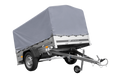 UNITRAILER GARDEN 201/R KIPP – Pkw-Anhänger 200 × 125 cm mit Blattfedern und Stoßdämpfern – H-800, graue Hochplane