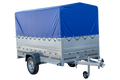UNITRAILER GARDEN 264 KIPP – Pkw-Anhänger 264 × 125 cm – BIS-Bordwände, H-800-Spriegel und blaue Hochplane