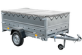 UNITRAILER GARDEN 230/R KIPP – Einachsanhänger 230 × 125 cm mit Blattfederung – BIS-Bordwände, H-0, graue Flachplane