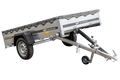 UNITRAILER GARDEN 230 KIPP – Pkw-Anhänger 230 × 125 cm – graue Flachplane und Stützrad